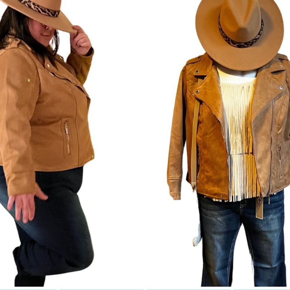 JouJou Jacket Women Plus Faux Suede Full Zip Biker Motorcycle 1x 2x 3x New